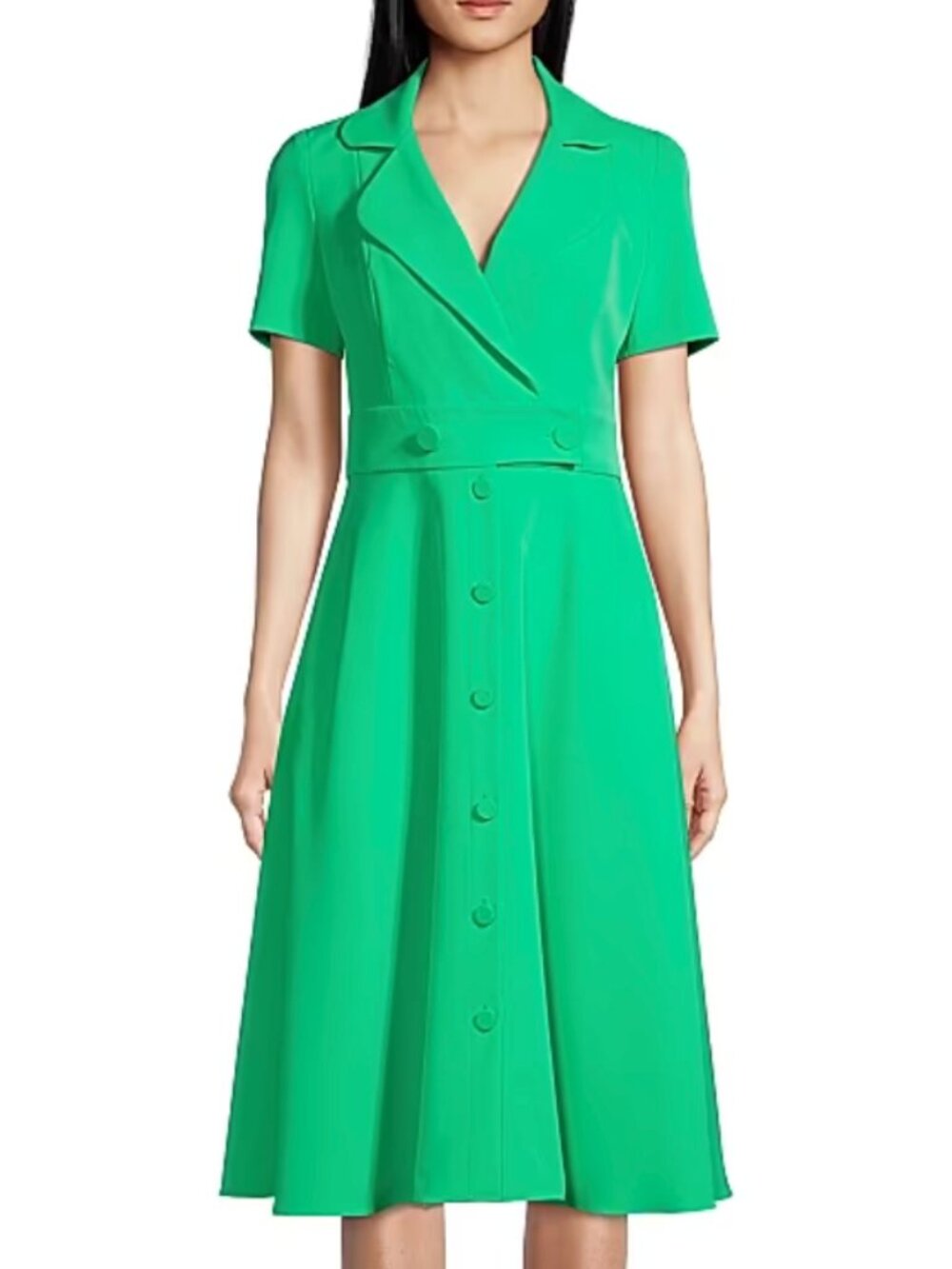 Black Halo Ingrid Bi-Stretch Cady Button Down Dress - Lilly Green - 8
